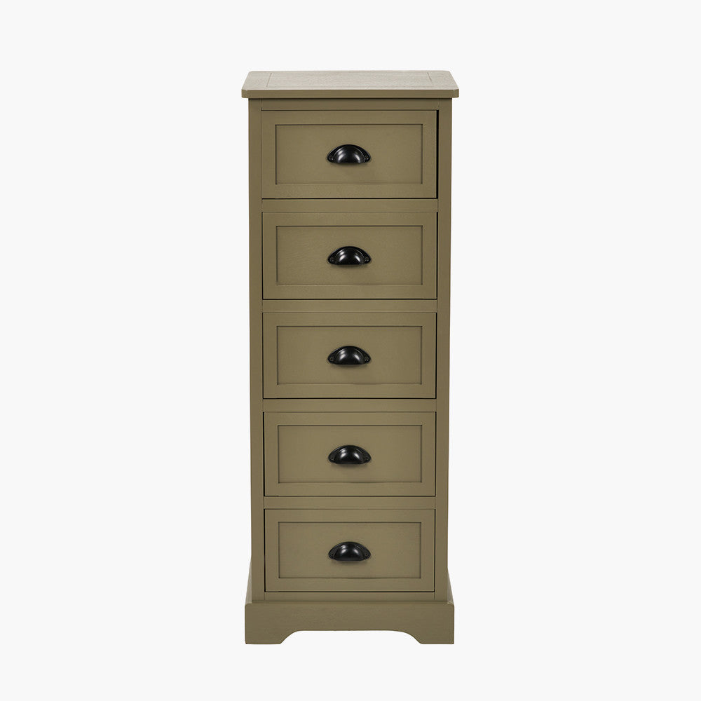 Croft Olive Pine Wood 5 Drawer Unit