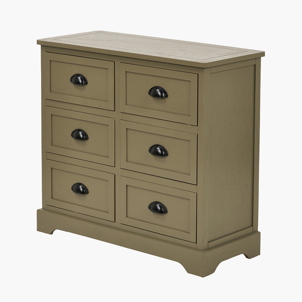 Croft Olive Pine Wood 6 Drawer Unit