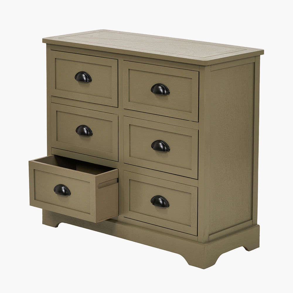 Croft Olive Pine Wood 6 Drawer Unit