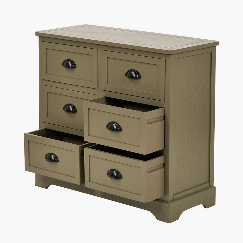Croft Olive Pine Wood 6 Drawer Unit