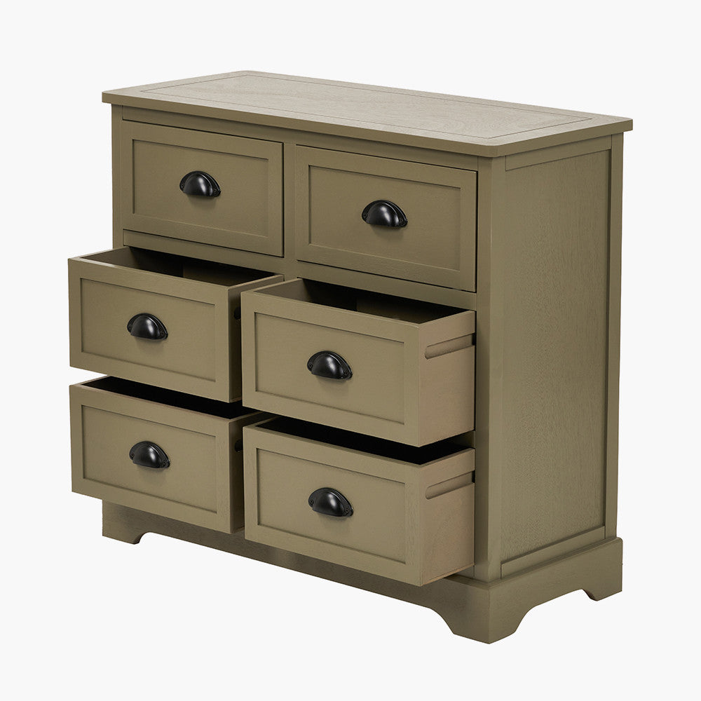 Croft Olive Pine Wood 6 Drawer Unit