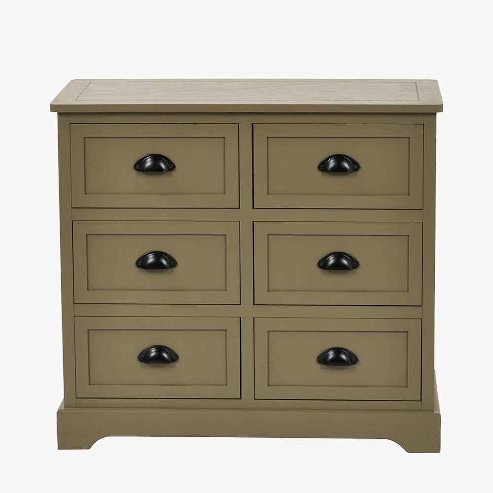Croft Olive Pine Wood 6 Drawer Unit