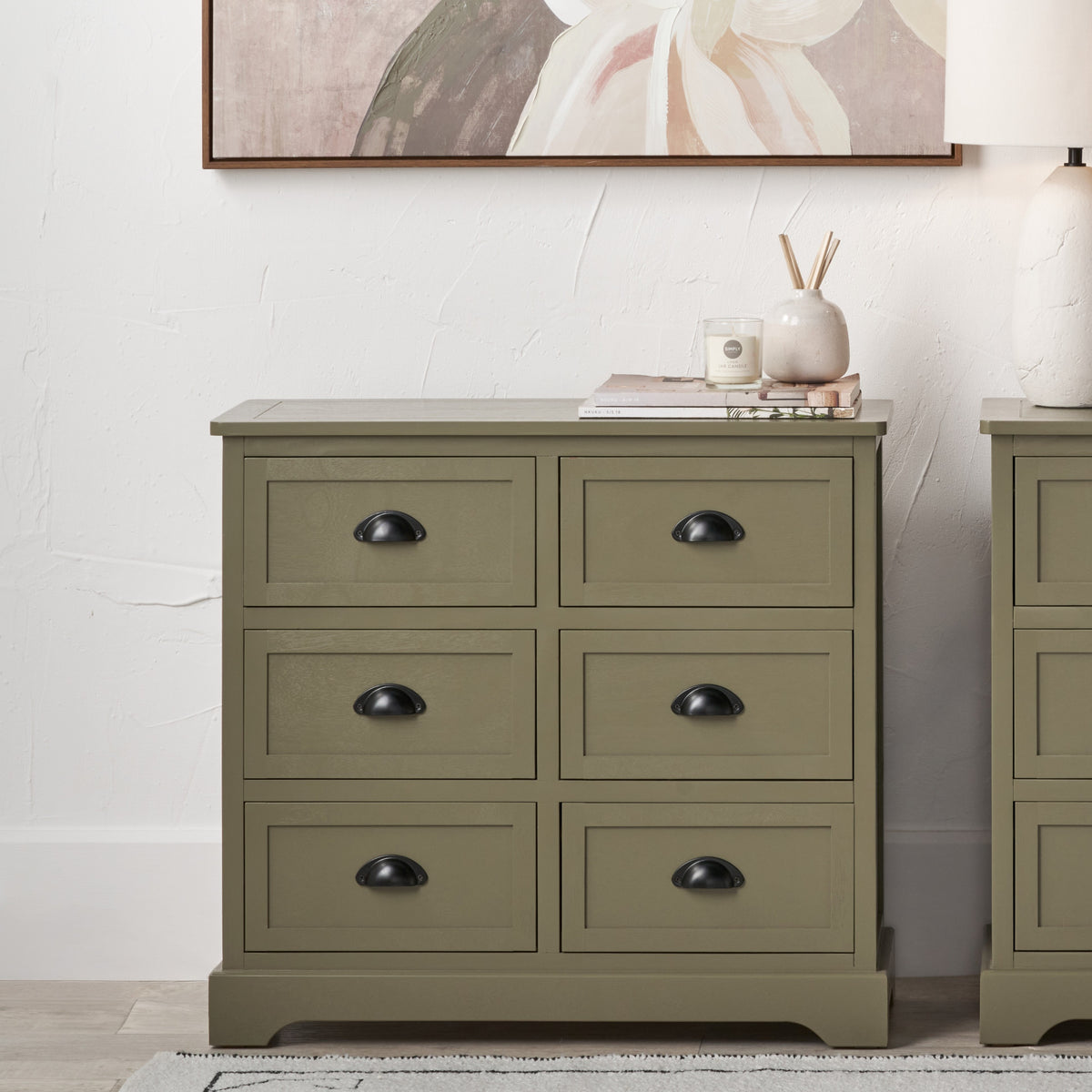 Croft Olive Pine Wood 6 Drawer Unit