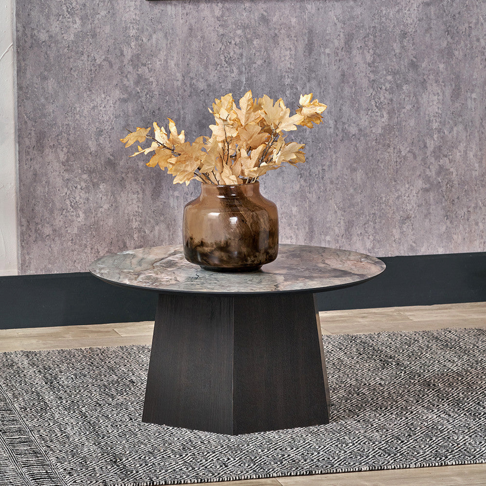 Myana Jade Marble Effect and Dark Brown Oak Veneer Coffee table