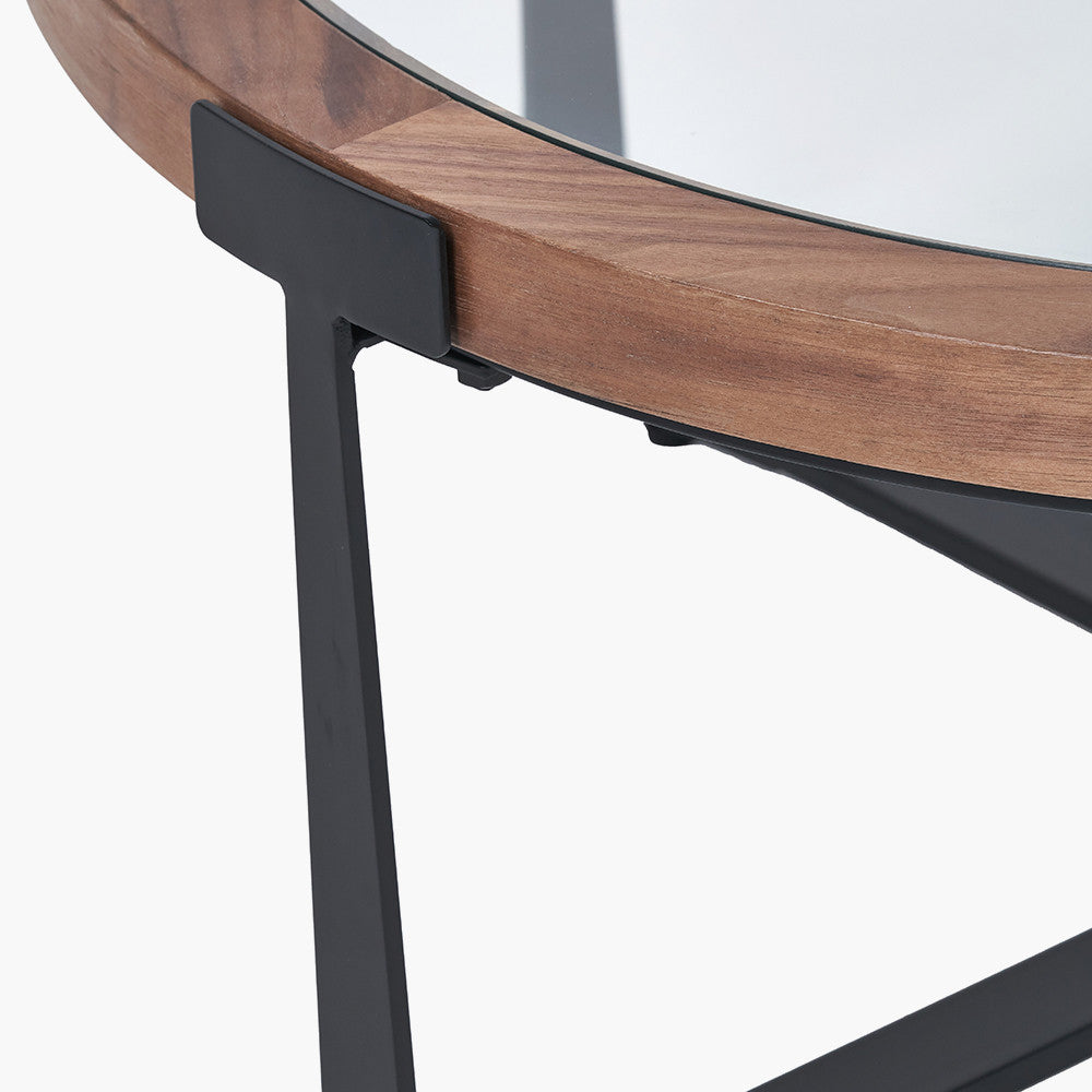 Vermont Clear Glass and Light Walnut Wood Veneer Coffee Table