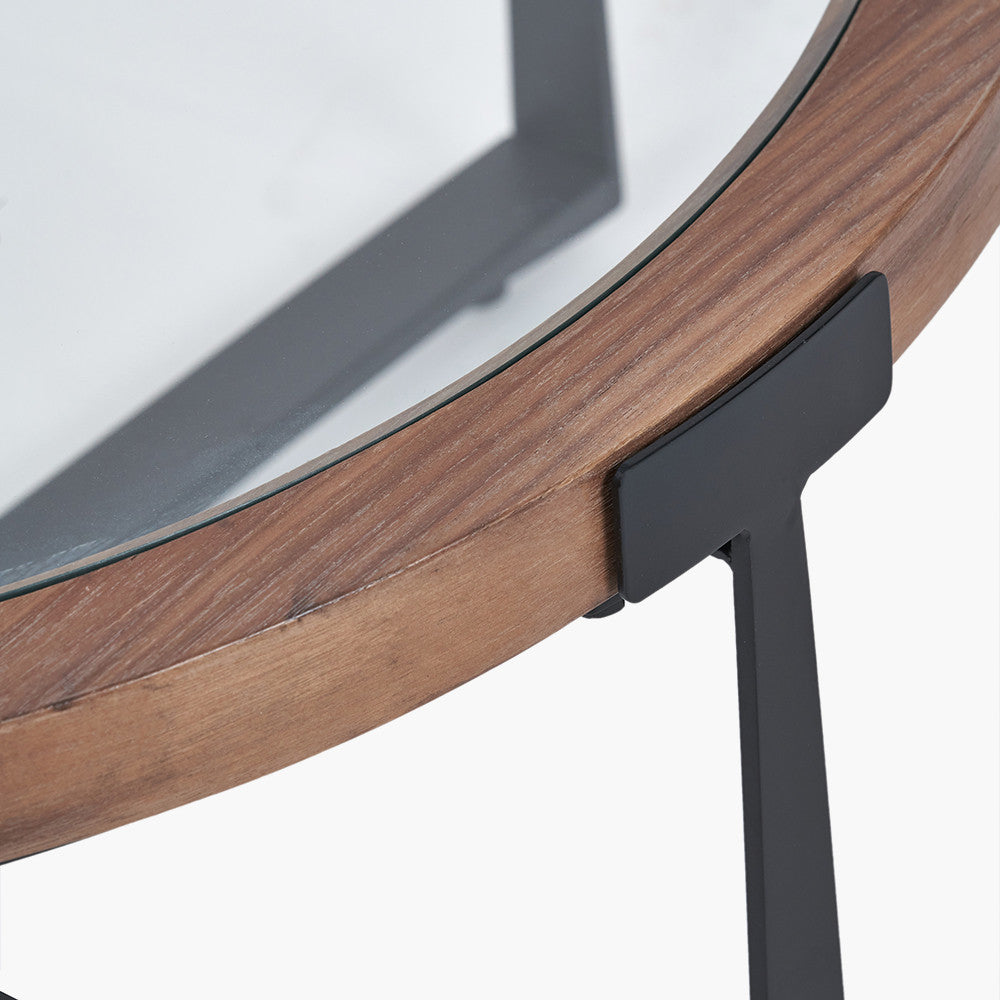 Vermont Clear Glass and Light Walnut Wood Veneer Coffee Table