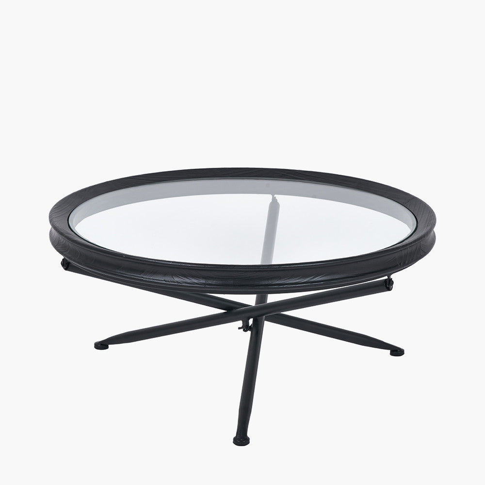 Elwood Clear Glass and Black Fir Wood Effect Coffee Table