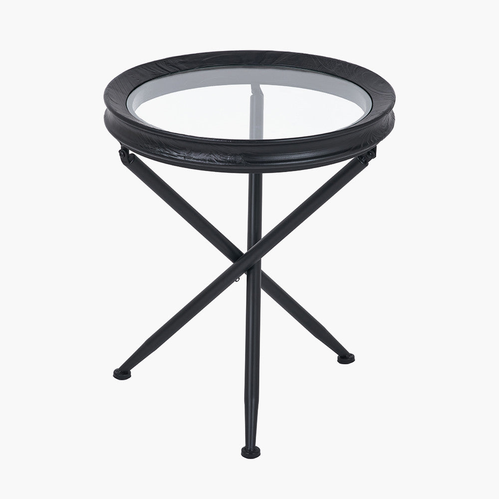 Elwood Clear Glass and Black Fir Wood Effect Side Table