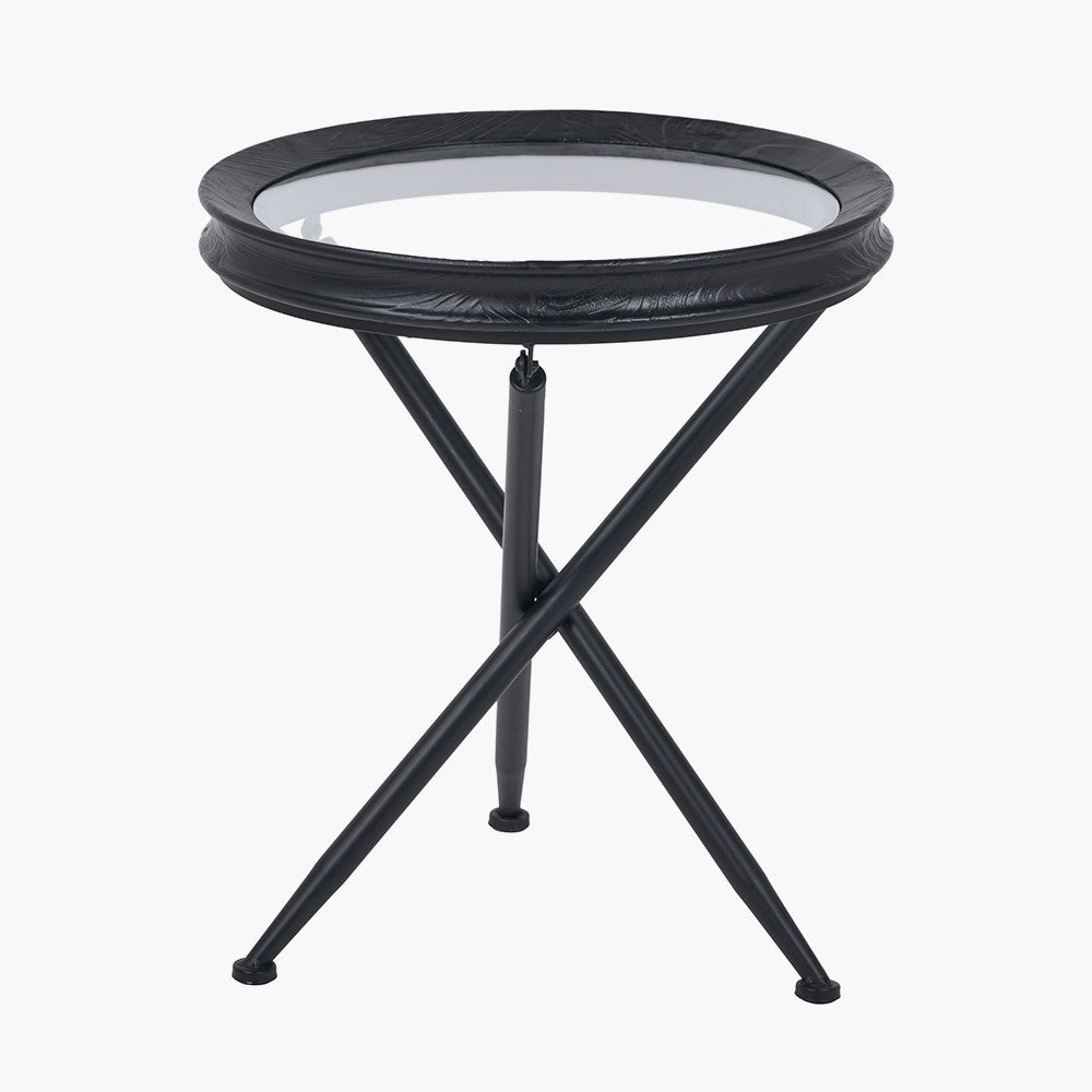 Elwood Clear Glass and Black Fir Wood Effect Side Table