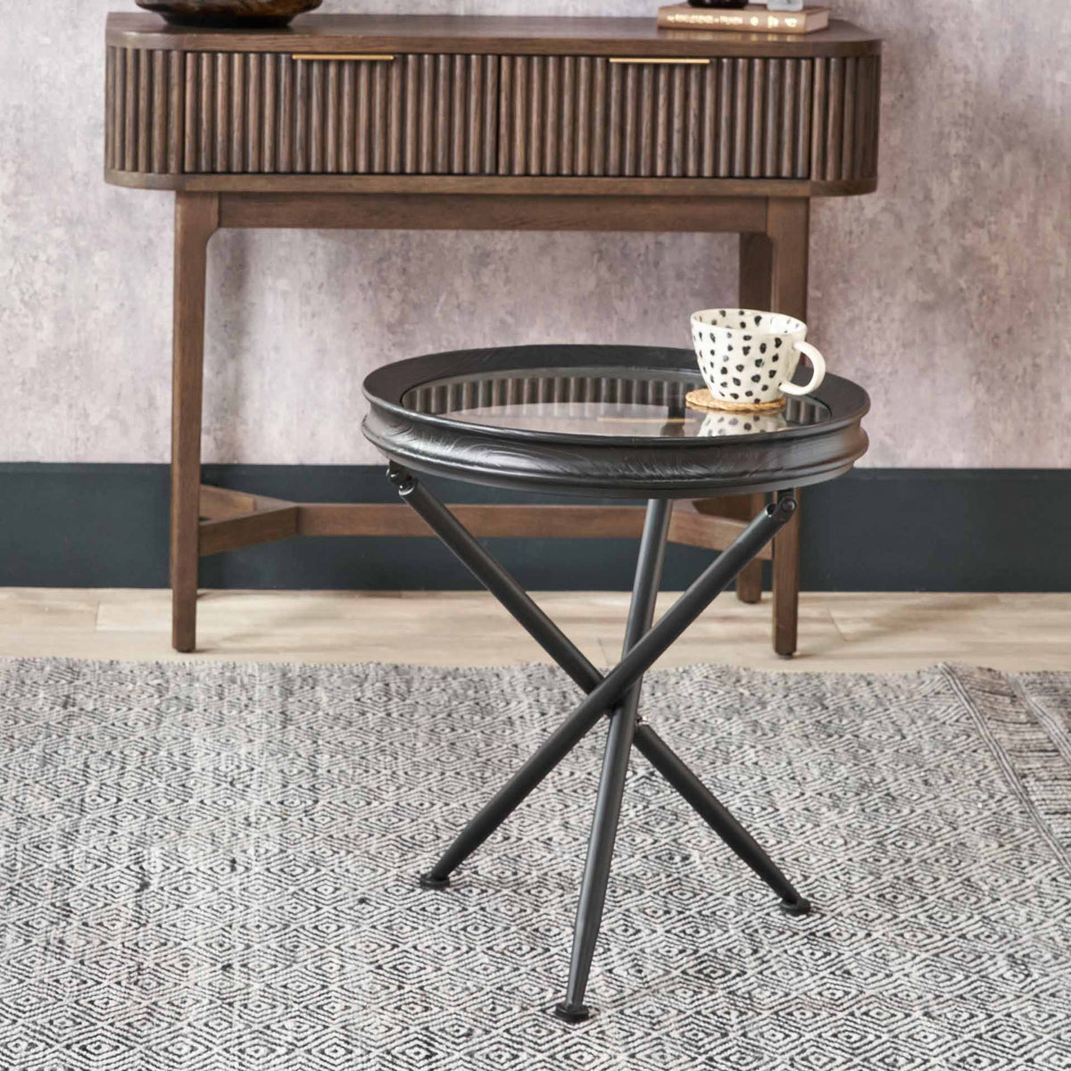 Elwood Clear Glass and Black Fir Wood Effect Side Table