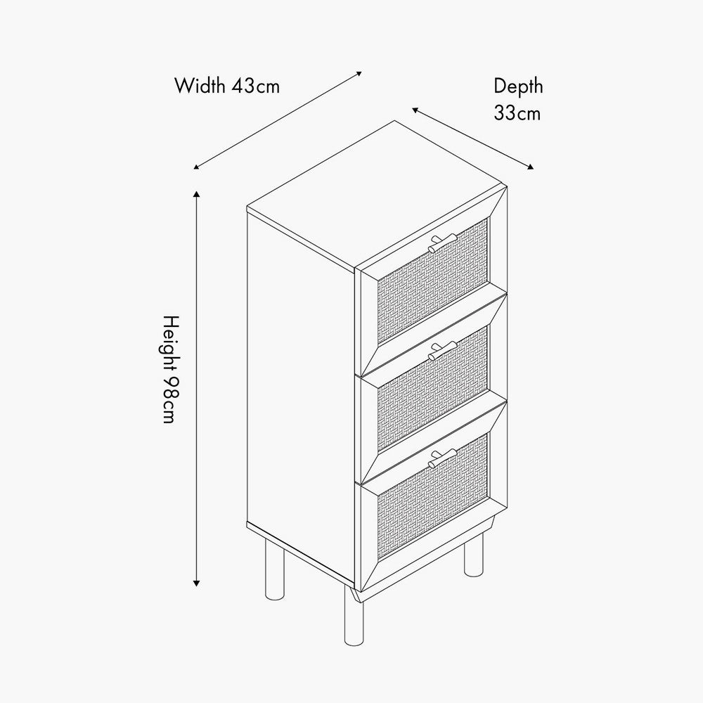Henrik Natural Rattan 3 Drawer Tall Unit