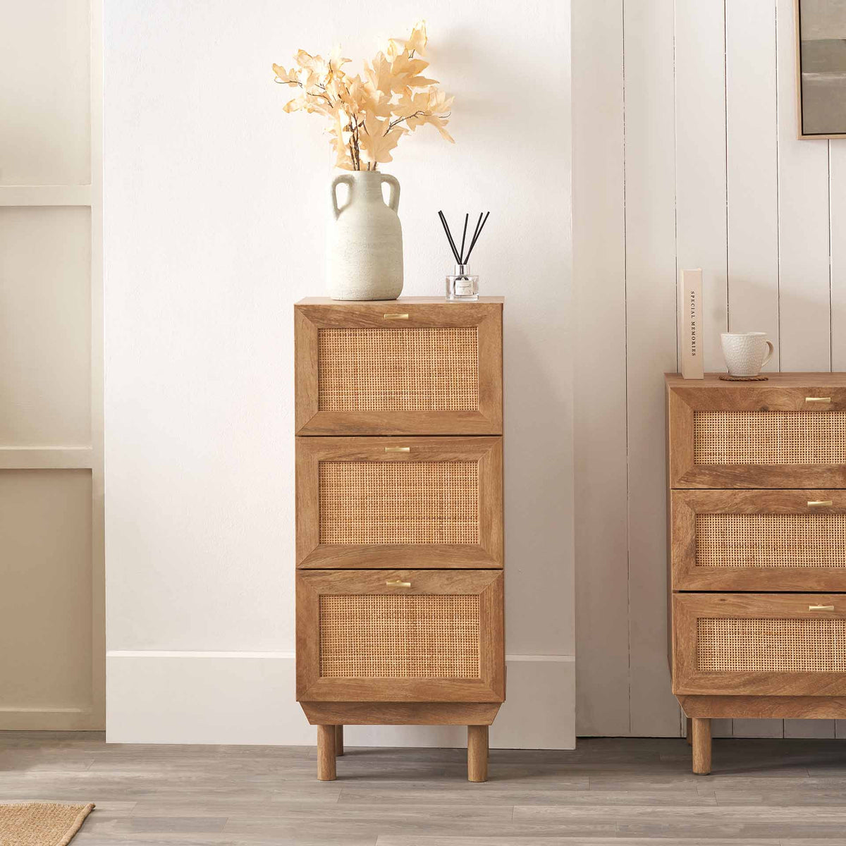 Henrik Natural Rattan 3 Drawer Tall Unit