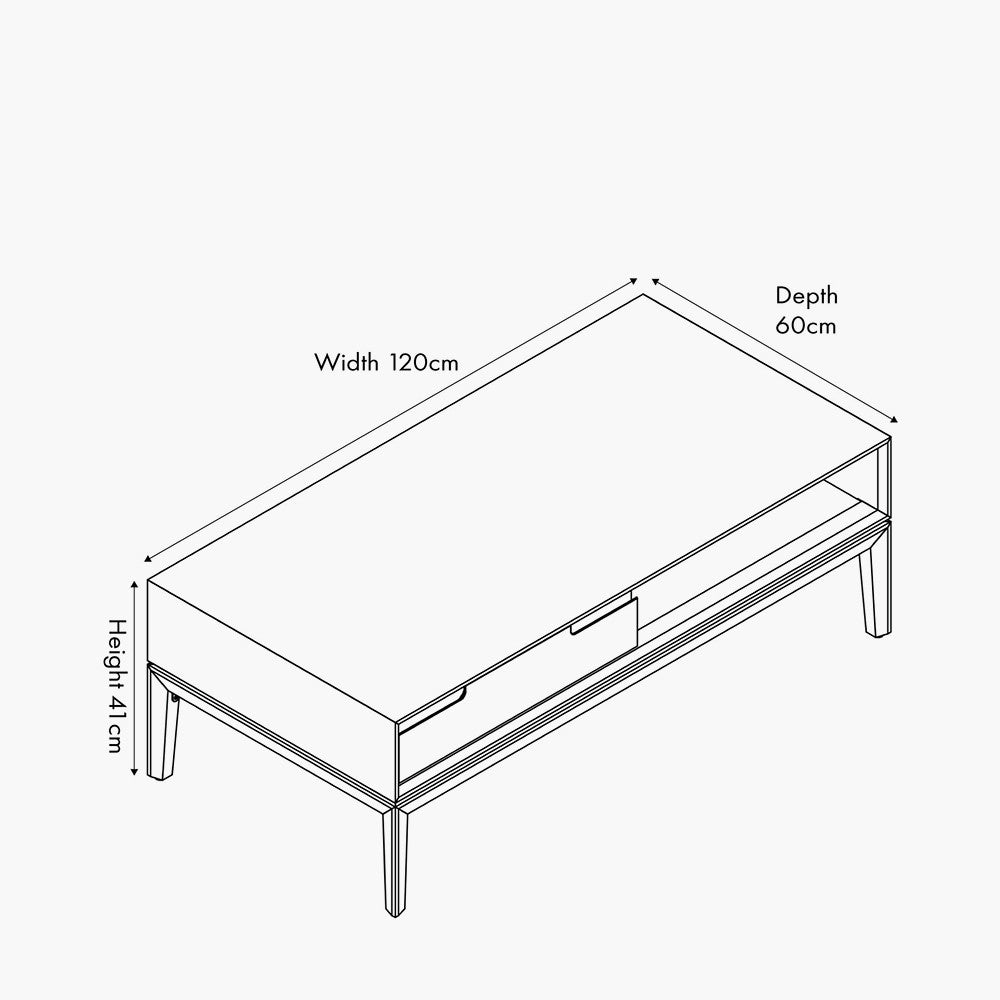 Gio White Sand Acacia Wood 2 Drawer Coffee Table
