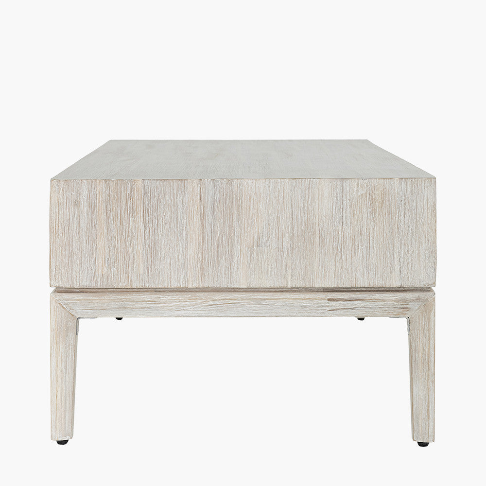 Gio White Sand Acacia Wood 2 Drawer Coffee Table