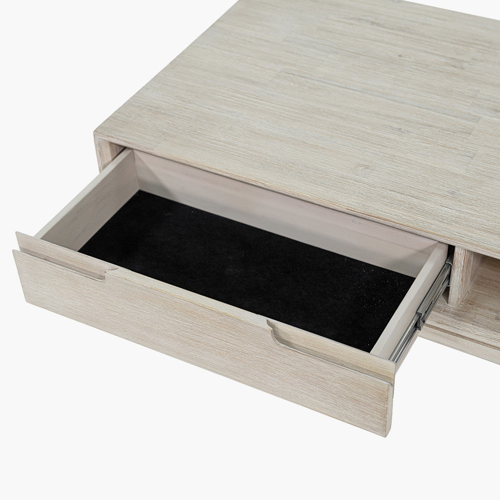 Gio White Sand Acacia Wood 2 Drawer Coffee Table