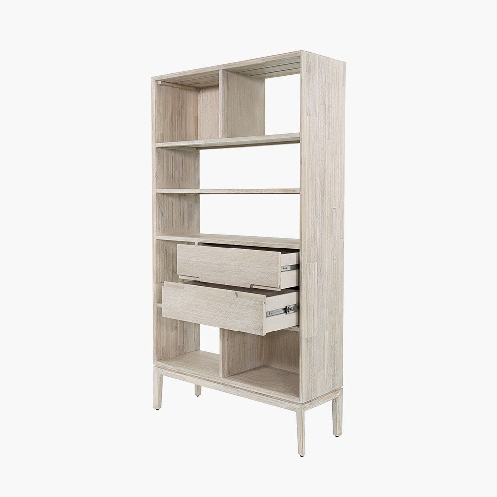 Gio White Sand Acacia Wood 2 Drawer, 7 Niche Shelf Unit