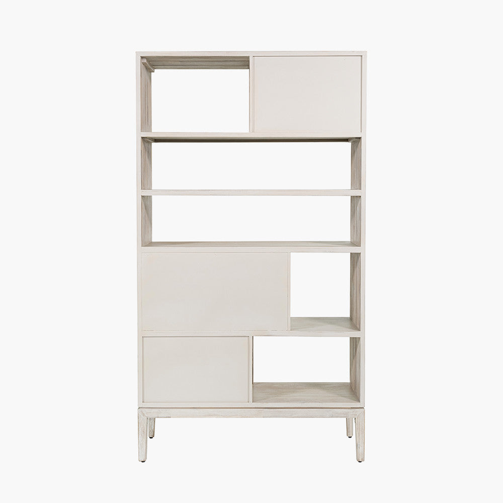 Gio White Sand Acacia Wood 2 Drawer, 7 Niche Shelf Unit