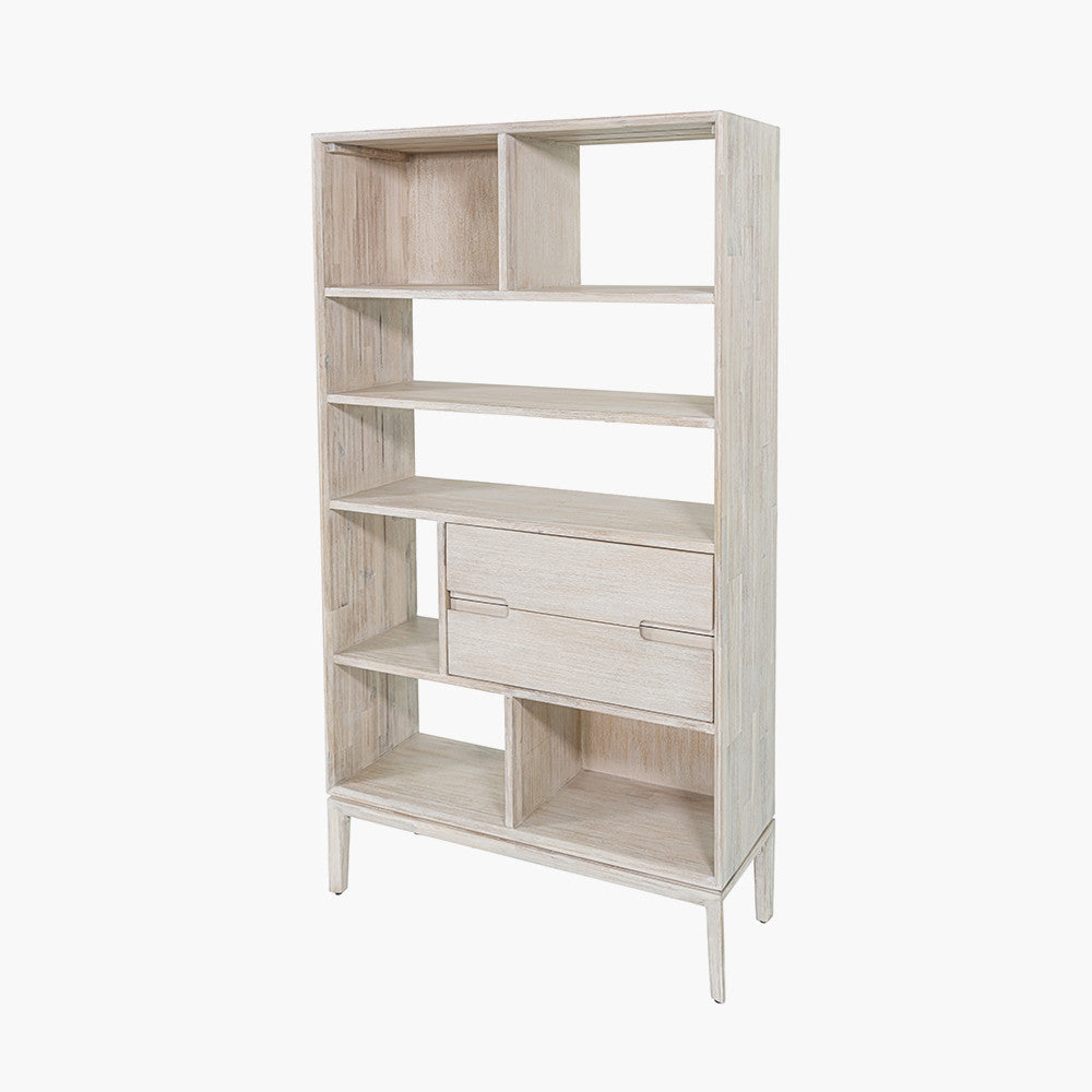 Gio White Sand Acacia Wood 2 Drawer, 7 Niche Shelf Unit