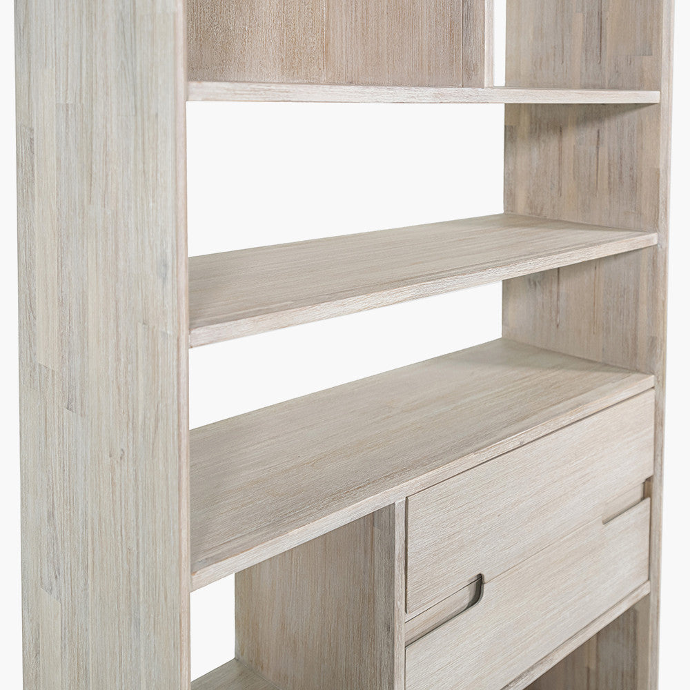 Gio White Sand Acacia Wood 2 Drawer, 7 Niche Shelf Unit