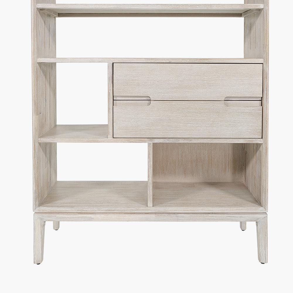 Gio White Sand Acacia Wood 2 Drawer, 7 Niche Shelf Unit