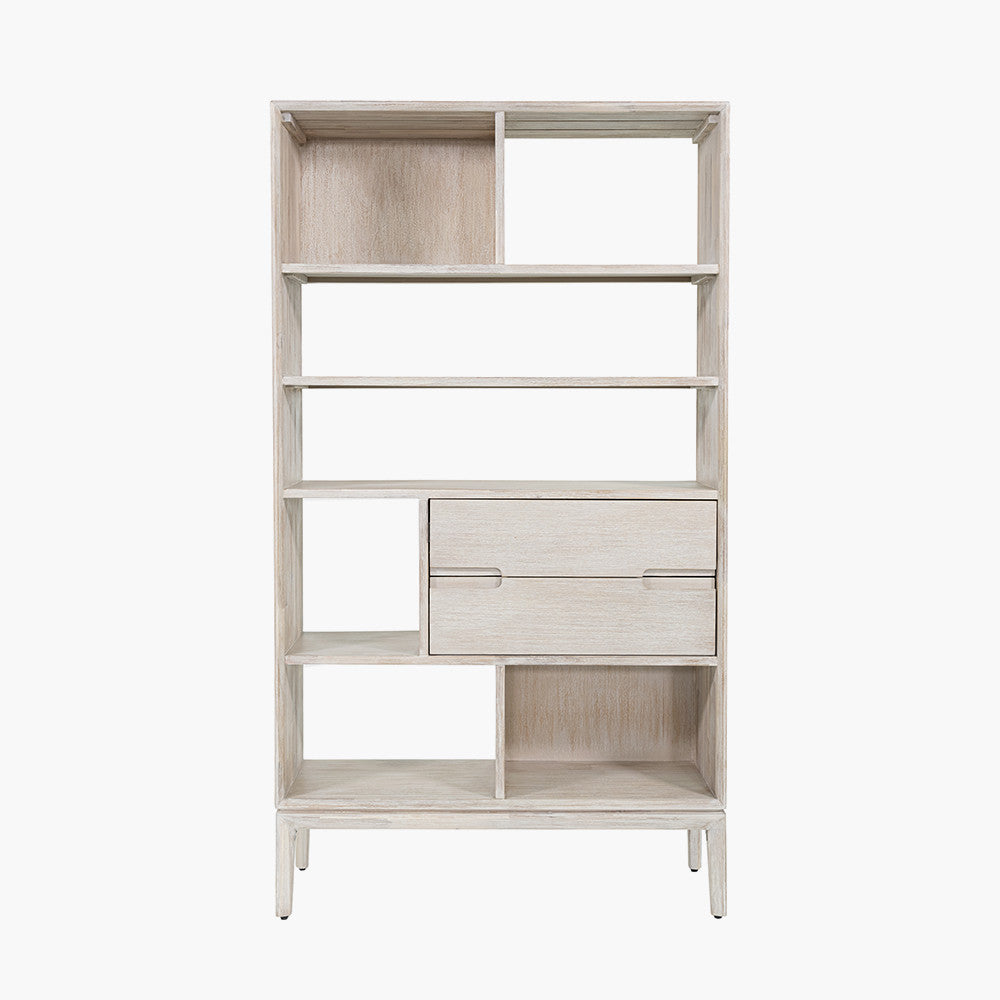 Gio White Sand Acacia Wood 2 Drawer, 7 Niche Shelf Unit