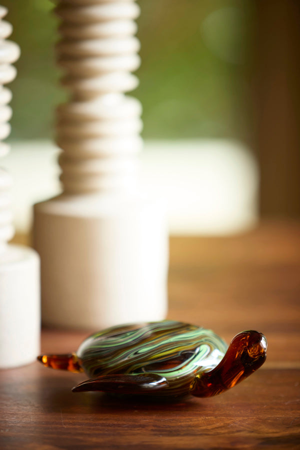 Ornament 19x16x7 cm TURTLE glass amber+green