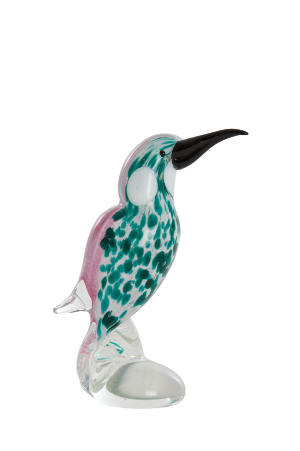 Ornament 8x5x16 cm BIRD glass emerald green+pink