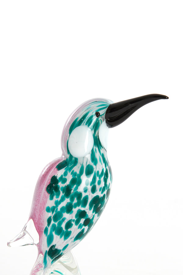 Ornament 8x5x16 cm BIRD glass emerald green+pink