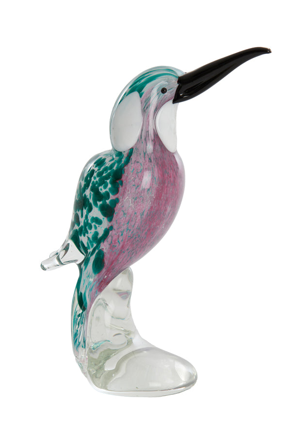 Ornament 14,5x8x19 cm BIRD glass emerald green+pink