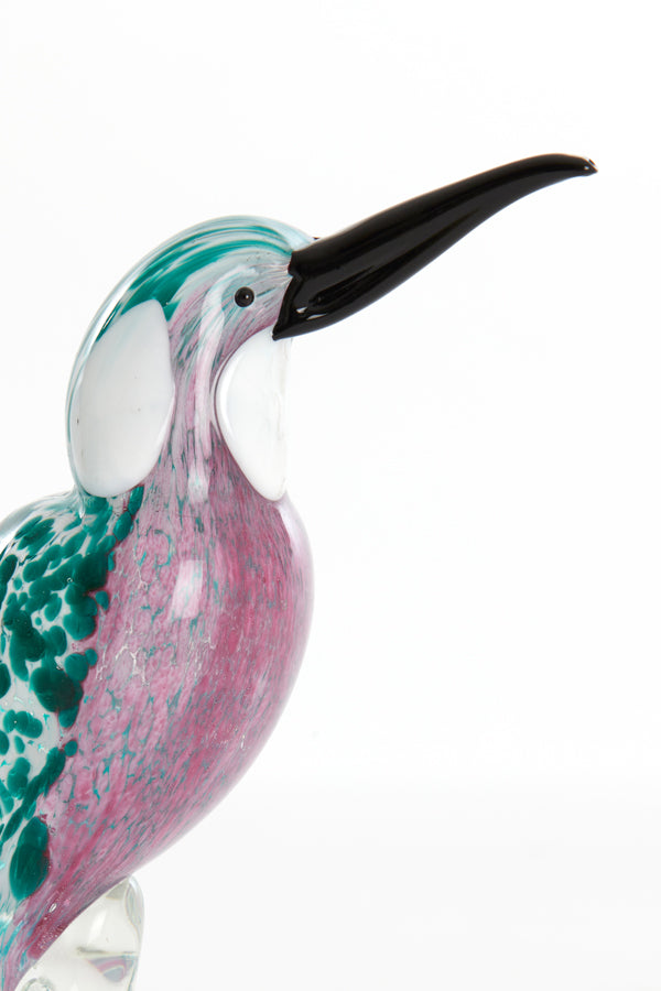 Ornament 14,5x8x19 cm BIRD glass emerald green+pink