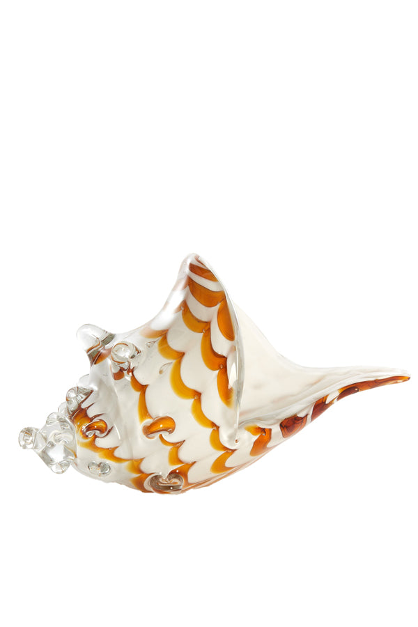 Ornament 28x12x16 cm SHELL glass white+caramel