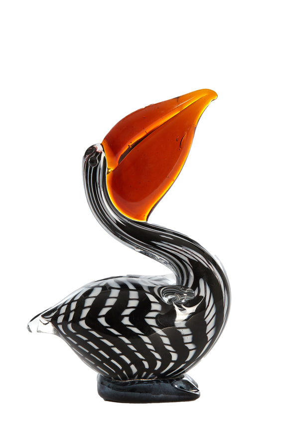 Ornament 13x7x19 cm PELICAN glass black-white+brown striped