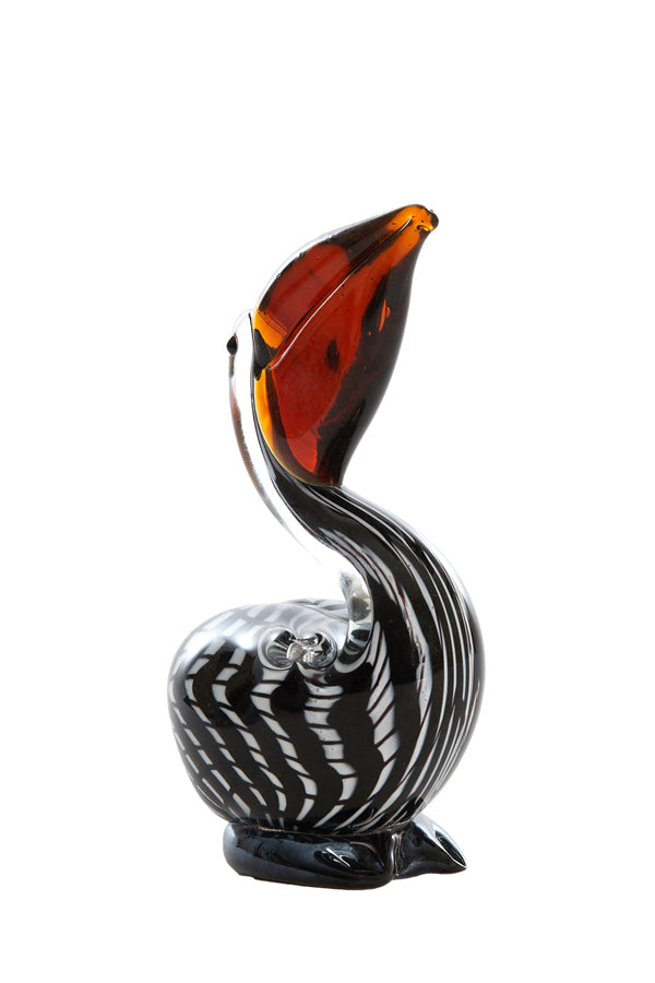 Ornament 13x7x19 cm PELICAN glass black-white+brown striped