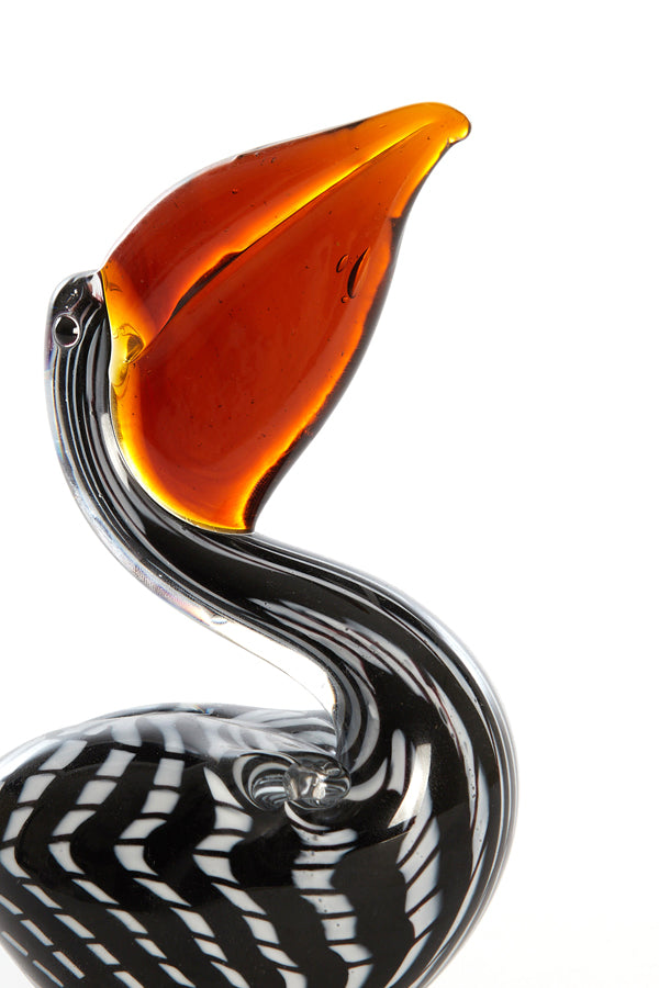 Ornament 13x7x19 cm PELICAN glass black-white+brown striped