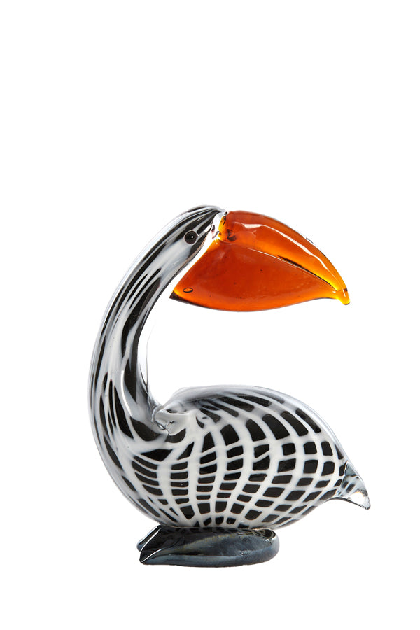Ornament 13x7x16,5 cm PELICAN glass black-white+brown stripe