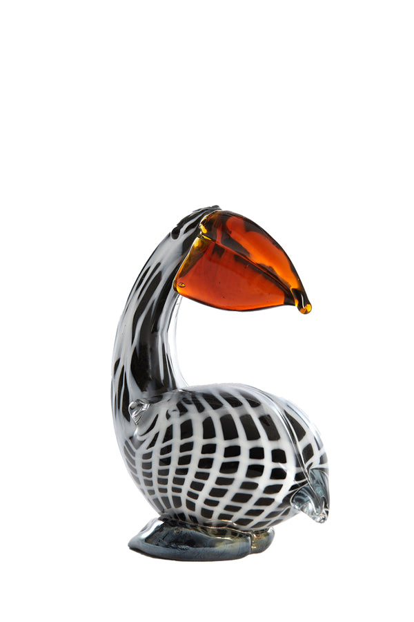 Ornament 13x7x16,5 cm PELICAN glass black-white+brown stripe