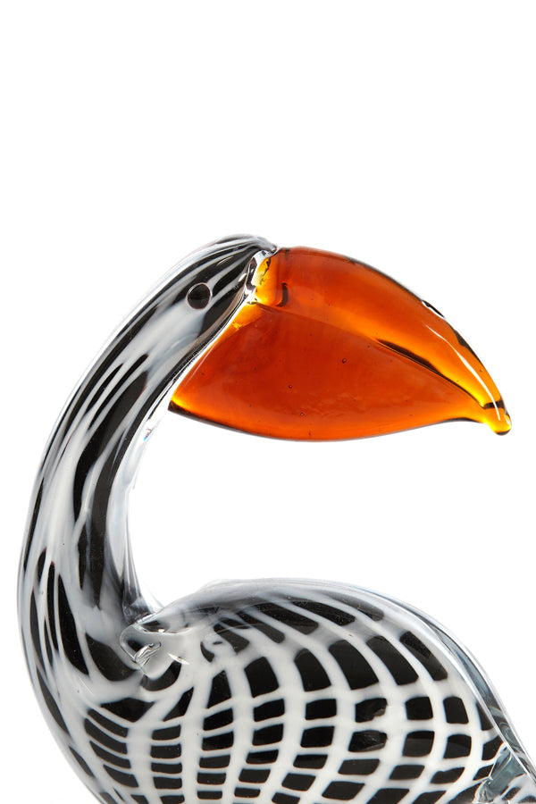Ornament 13x7x16,5 cm PELICAN glass black-white+brown stripe