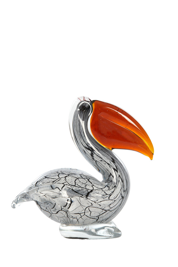 Ornament 14,5x8x15,5 cm PELICAN glass white+black marble