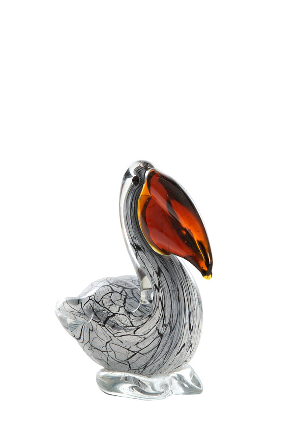 Ornament 14,5x8x15,5 cm PELICAN glass white+black marble