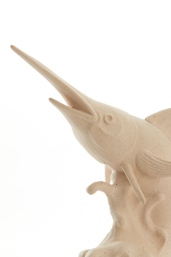Ornament 33x16,5x43,5 cm SWORDFISH ceramics matt cream