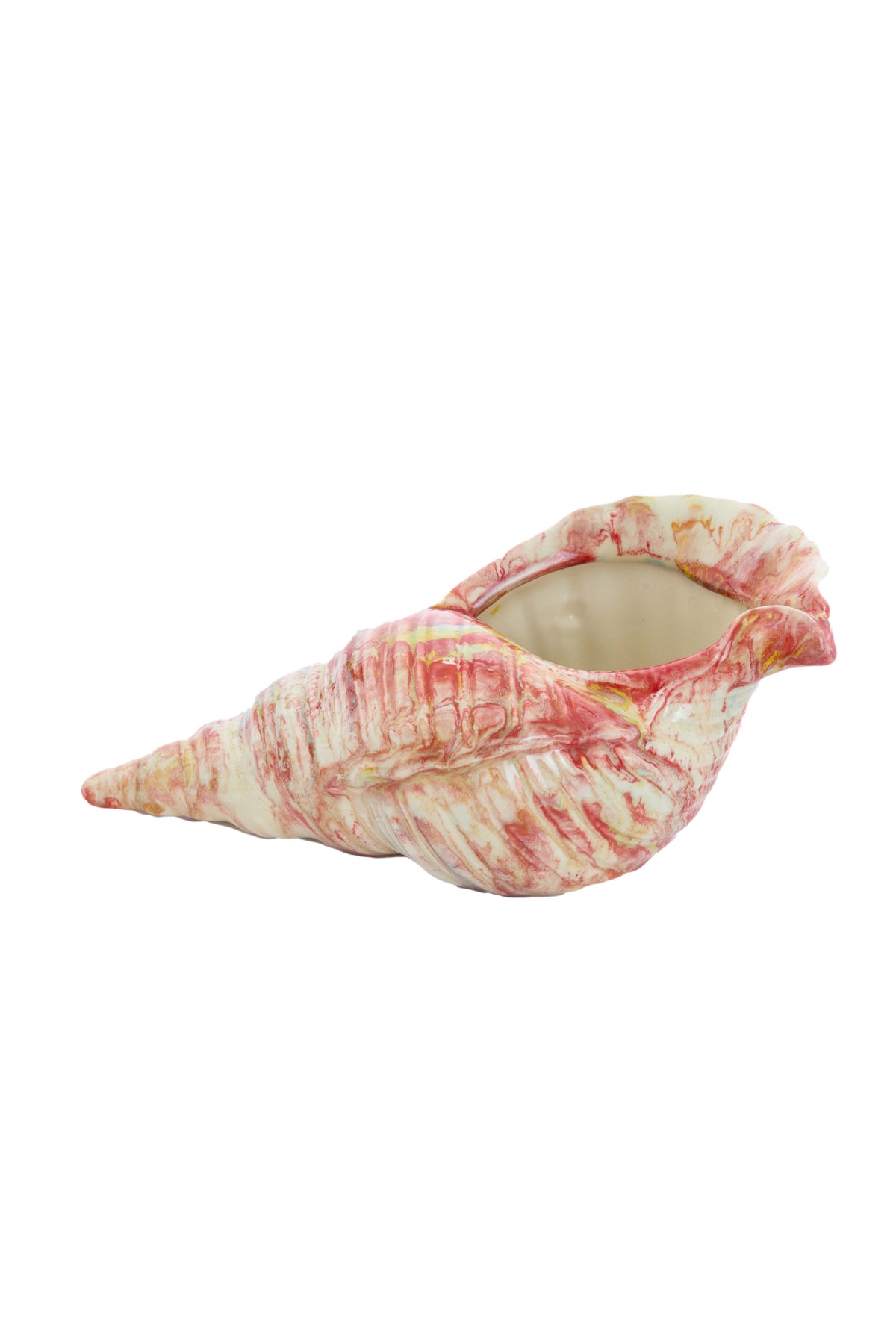 Ornament 30x15x11,5 cm SHELL ceramics cream+red+yellow
