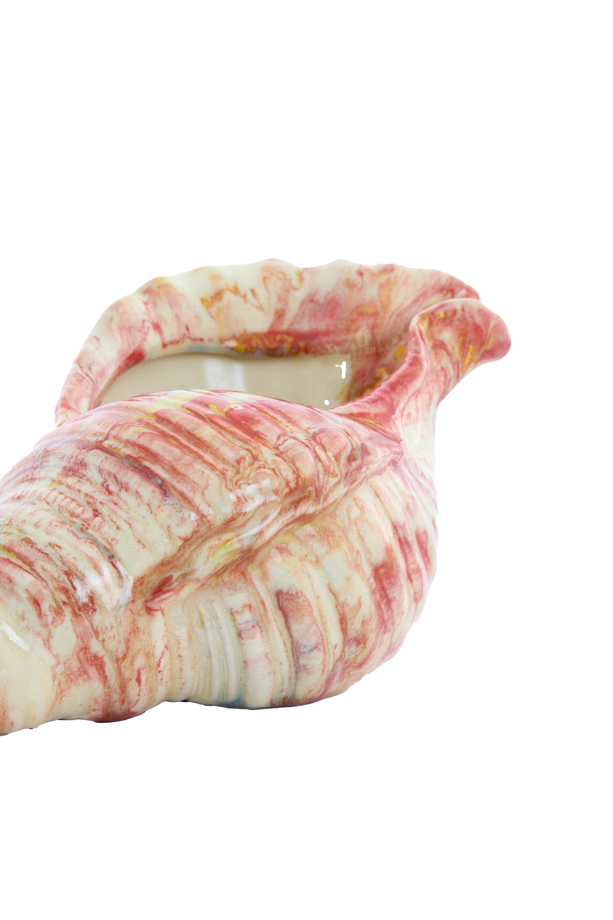 Ornament 30x15x11,5 cm SHELL ceramics cream+red+yellow
