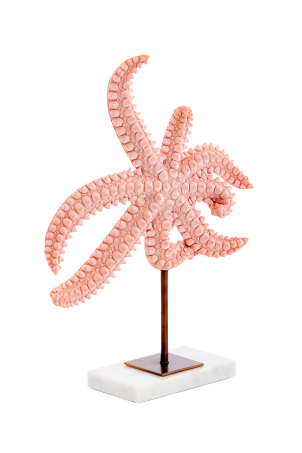 Ornament on base 28x8x36 cm STARFISH light pink+marble white