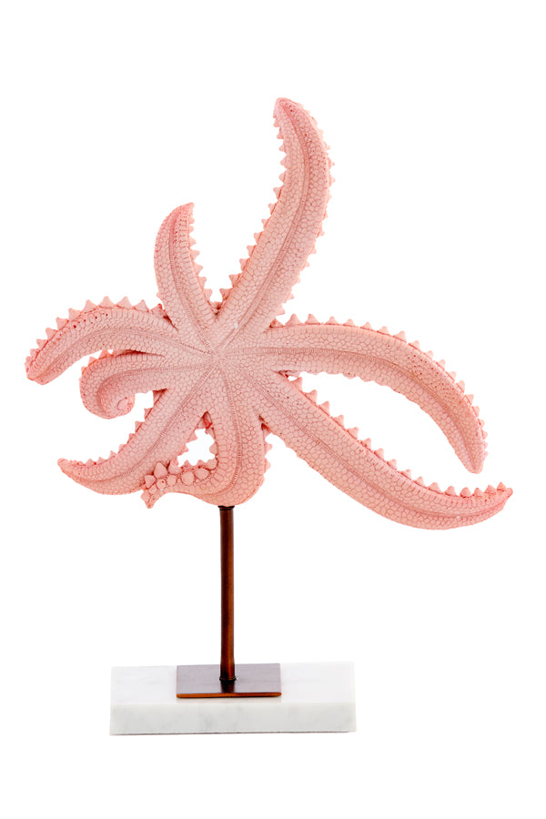 Ornament on base 28x8x36 cm STARFISH light pink+marble white