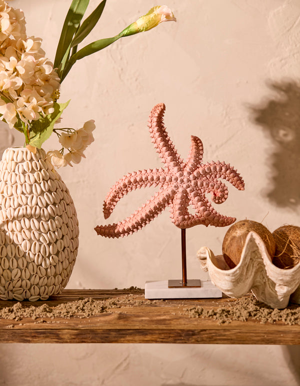 Ornament on base 28x8x36 cm STARFISH light pink+marble white