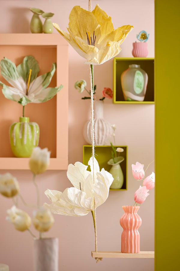 Artificial flower 32x32x120 cm LOEK paper green+cream