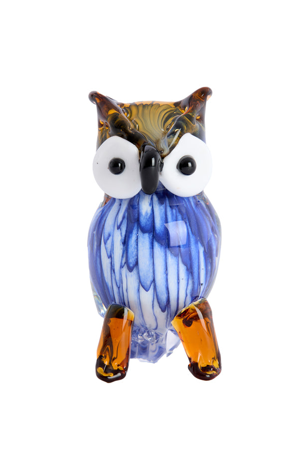 Ornament 8x6,5x14 cm OWL glass blue purple+brown