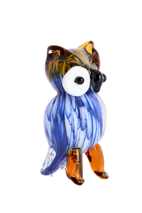 Ornament 8x6,5x14 cm OWL glass blue purple+brown