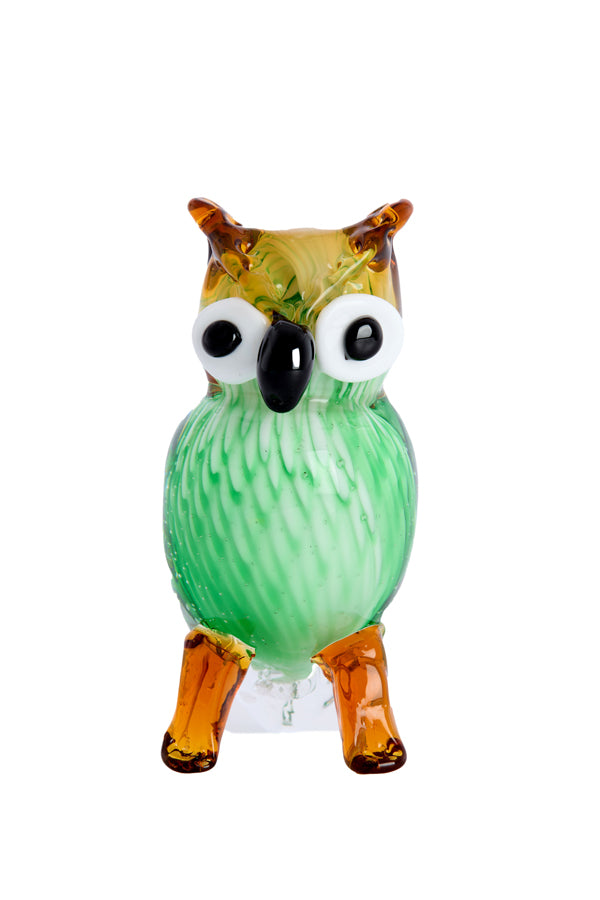 Ornament 8x6,5x14 cm OWL glass green+brown