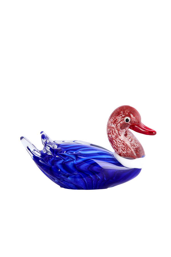 Ornament 18,5x8x11 cm DUCK glass blue purple+red